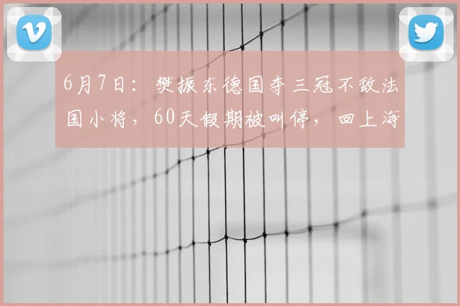 6月7日：樊振东德国夺三冠不敌法国小将，60天假期被叫停，回上海闭关特训_比赛_训练营_状态